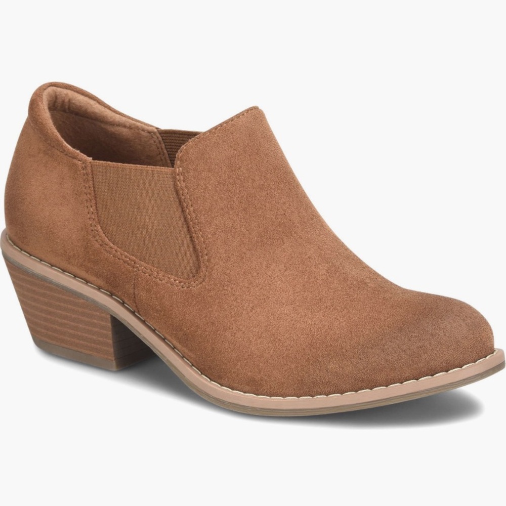 Tan Suede Ankle Booties with Elastic Panels